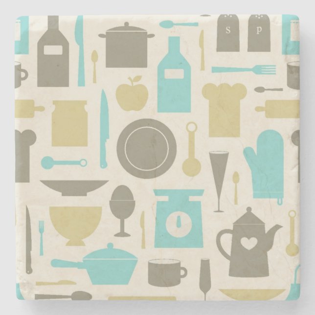 Pattern Of Kitchen Tools Stone Coaster (Front)