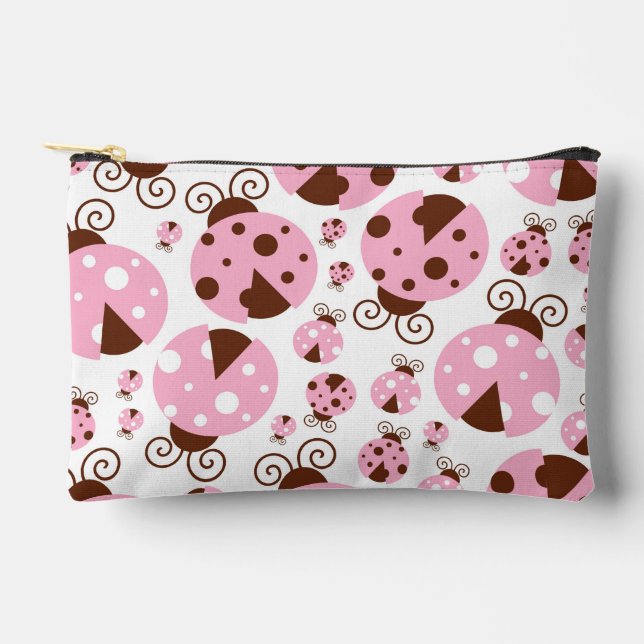 Pattern Of Ladybugs, Cute Ladybugs, Pink Ladybugs Accessory Pouch (Front)