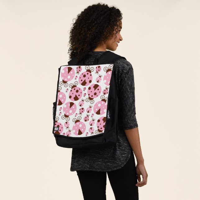 Pattern Of Ladybugs, Cute Ladybugs, Pink Ladybugs Backpack (Worn)