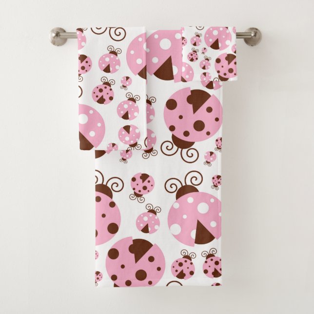 Pattern Of Ladybugs, Cute Ladybugs, Pink Ladybugs Bath Towel Set (Insitu)