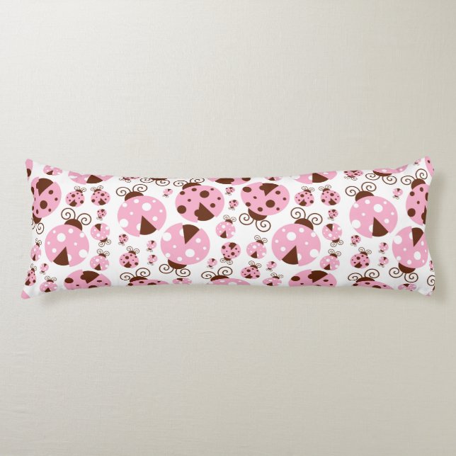 Pattern Of Ladybugs, Cute Ladybugs, Pink Ladybugs Body Cushion (Front)