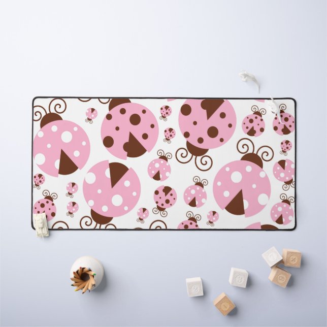 Pattern Of Ladybugs, Cute Ladybugs, Pink Ladybugs Desk Mat (Kids Table)
