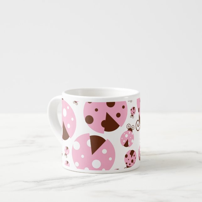 Pattern Of Ladybugs, Cute Ladybugs, Pink Ladybugs Espresso Cup (Front Left)