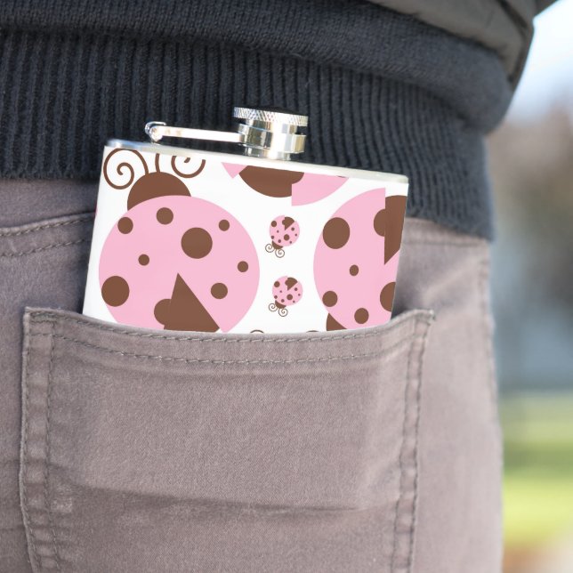 Pattern Of Ladybugs, Cute Ladybugs, Pink Ladybugs Hip Flask (In Situ)