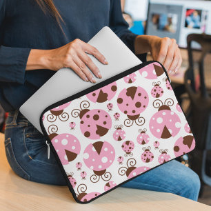 Pattern Of Ladybugs, Cute Ladybugs, Pink Ladybugs Laptop Sleeve