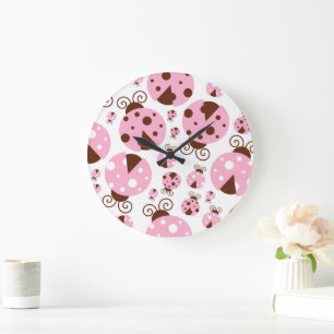 Pattern Of Ladybugs, Cute Ladybugs, Pink Ladybugs Large Clock