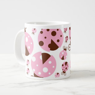 Pattern Of Ladybugs, Cute Ladybugs, Pink Ladybugs Large Coffee Mug