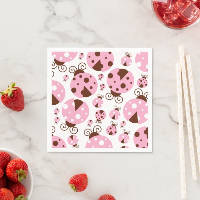 Pattern Of Ladybugs, Cute Ladybugs, Pink Ladybugs Napkin (Insitu)