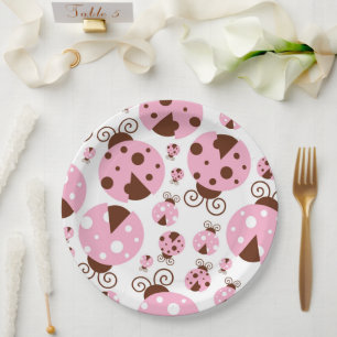 Pattern Of Ladybugs, Cute Ladybugs, Pink Ladybugs Paper Plate