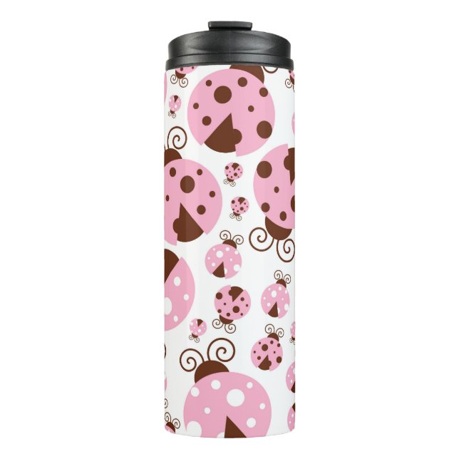 Pattern Of Ladybugs, Cute Ladybugs, Pink Ladybugs Thermal Tumbler (Front)
