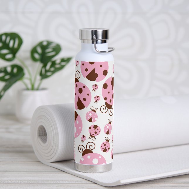 Pattern Of Ladybugs, Cute Ladybugs, Pink Ladybugs Water Bottle (Yoga)