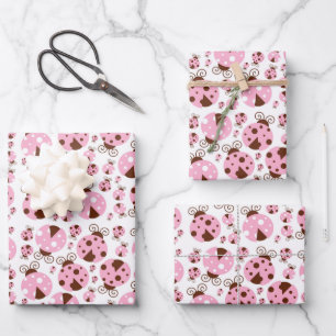 Pattern Of Ladybugs, Cute Ladybugs, Pink Ladybugs Wrapping Paper Sheet
