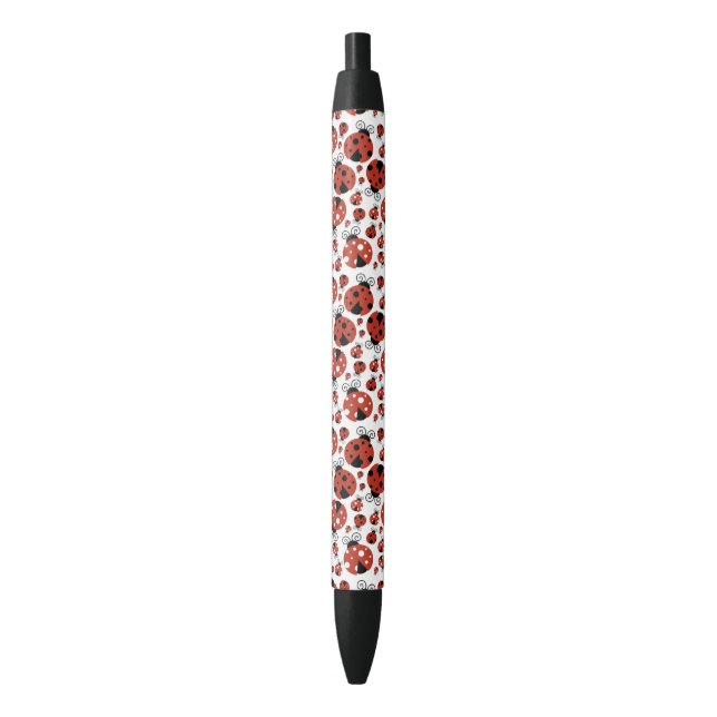 Pattern Of Ladybugs, Cute Ladybugs, Red Ladybugs Black Ink Pen (Front Vertical)