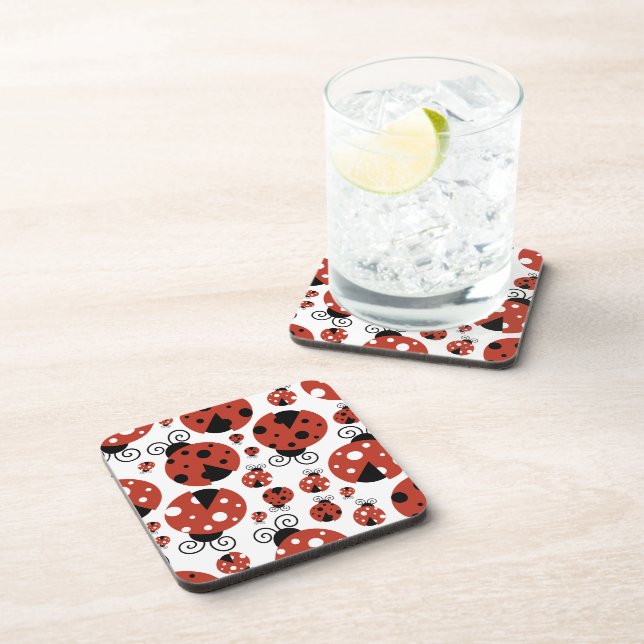 Pattern Of Ladybugs, Cute Ladybugs, Red Ladybugs Coaster (Right Side)