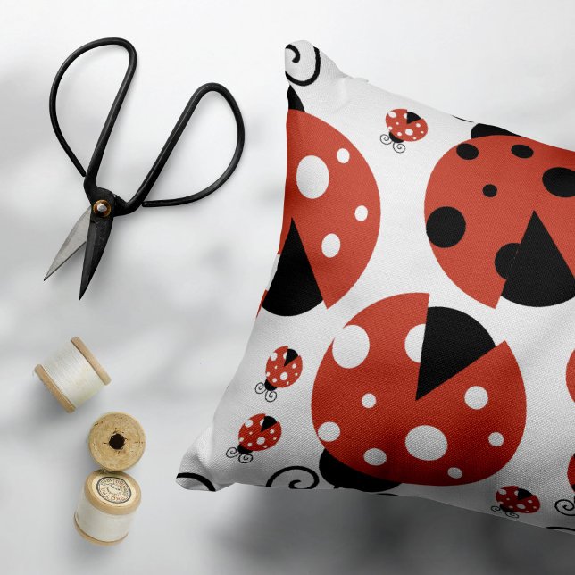 Pattern Of Ladybugs, Cute Ladybugs, Red Ladybugs Decorative Cushion (Creator Uploaded)
