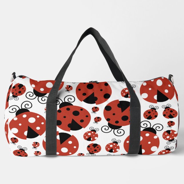 Pattern Of Ladybugs, Cute Ladybugs, Red Ladybugs Duffle Bag (Front)