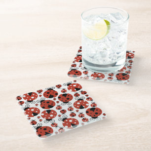 Pattern Of Ladybugs, Cute Ladybugs, Red Ladybugs Glass Coaster