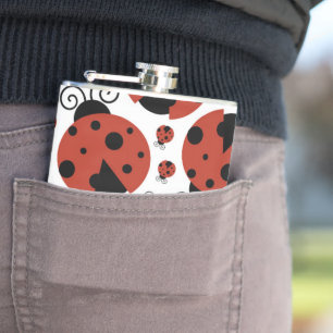 Pattern Of Ladybugs, Cute Ladybugs, Red Ladybugs Hip Flask
