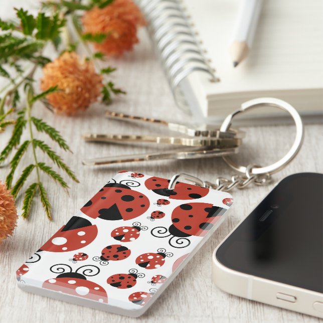 Pattern Of Ladybugs, Cute Ladybugs, Red Ladybugs Key Ring (Front Right)