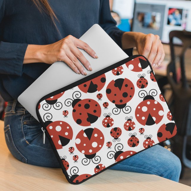 Pattern Of Ladybugs, Cute Ladybugs, Red Ladybugs Laptop Sleeve (Creator Uploaded)