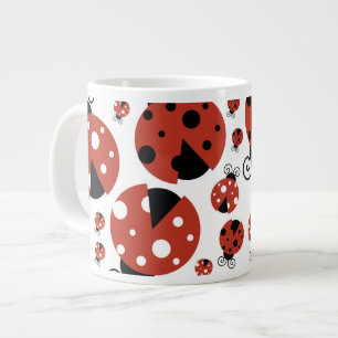 Pattern Of Ladybugs, Cute Ladybugs, Red Ladybugs Large Coffee Mug