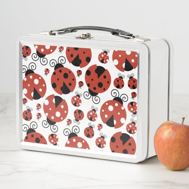 Pattern Of Ladybugs, Cute Ladybugs, Red Ladybugs Metal Lunch Box (In Situ)