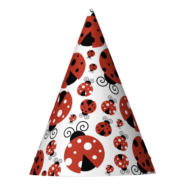Pattern Of Ladybugs, Cute Ladybugs, Red Ladybugs Party Hat (Front)