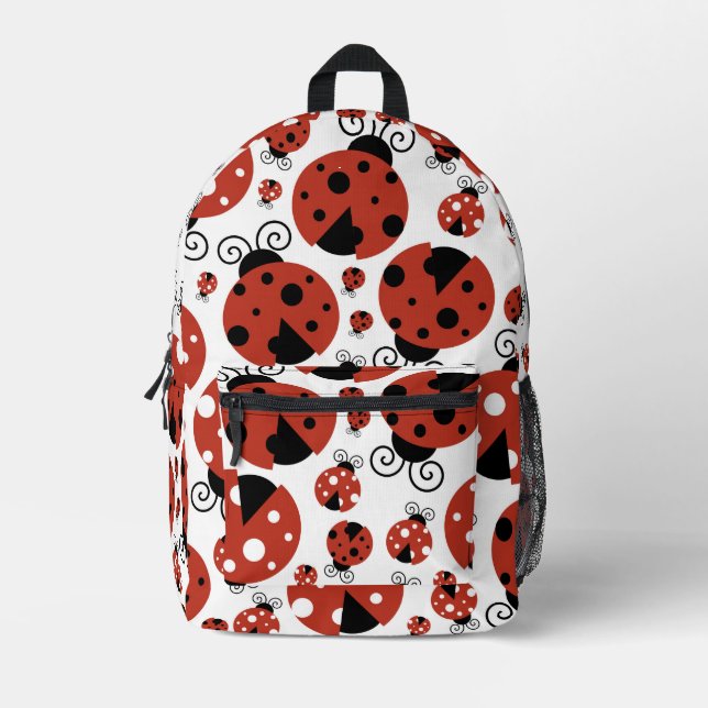Pattern Of Ladybugs, Cute Ladybugs, Red Ladybugs Printed Backpack (Front)