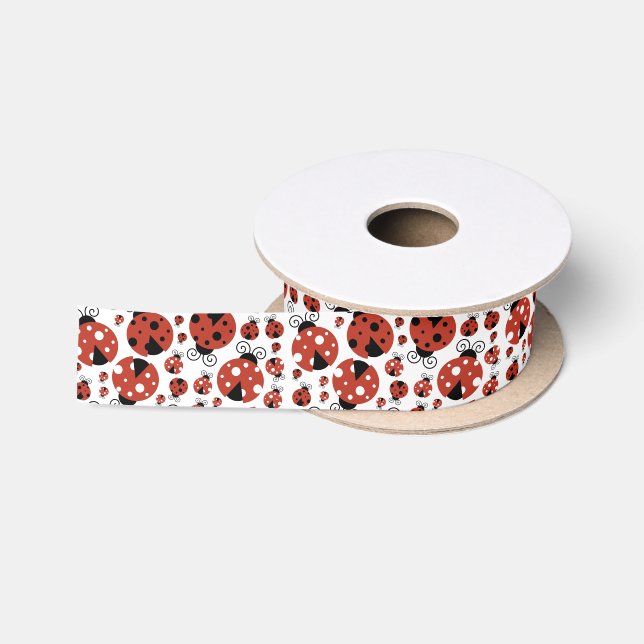Pattern Of Ladybugs, Cute Ladybugs, Red Ladybugs Satin Ribbon (Spool)