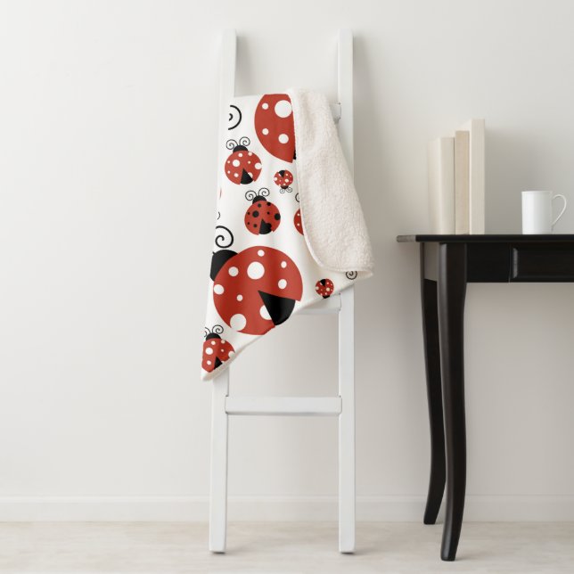 Pattern Of Ladybugs, Cute Ladybugs, Red Ladybugs Sherpa Blanket (In Situ)