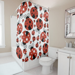 Pattern Of Ladybugs, Cute Ladybugs, Red Ladybugs Shower Curtain
