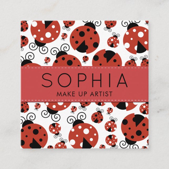 Pattern Of Ladybugs, Cute Ladybugs, Red Ladybugs Square Business Card (Front)