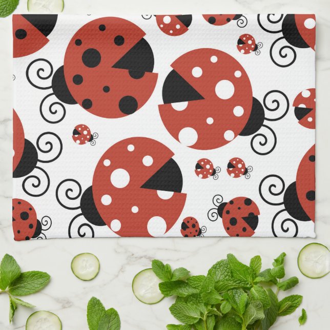 Pattern Of Ladybugs, Cute Ladybugs, Red Ladybugs Tea Towel (Folded)