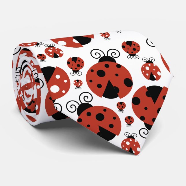 Pattern Of Ladybugs, Cute Ladybugs, Red Ladybugs Tie (Rolled)