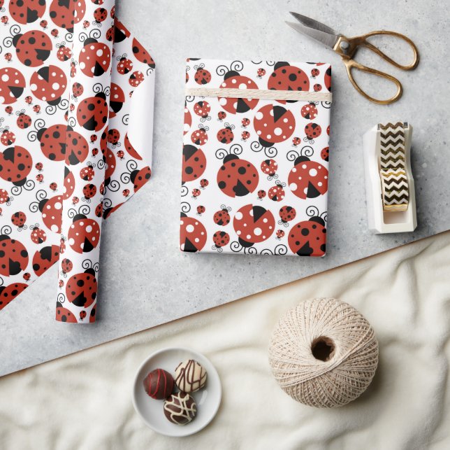 Pattern Of Ladybugs, Cute Ladybugs, Red Ladybugs Wrapping Paper (Crafts)