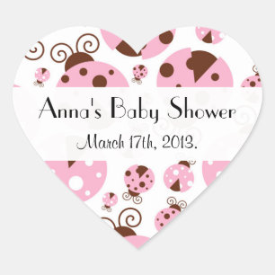 Pattern Of Ladybugs, Pink Ladybugs, Baby Shower Heart Sticker