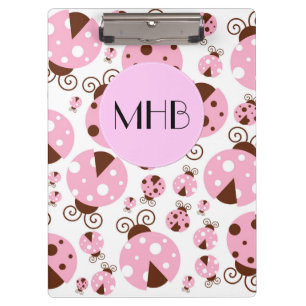 Pattern Of Ladybugs, Pink Ladybugs, Monogram Clipboard