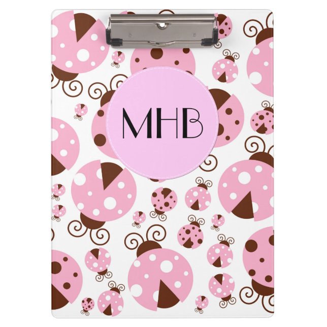 Pattern Of Ladybugs, Pink Ladybugs, Monogram Clipboard (Front)