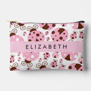 Pattern Of Ladybugs, Pink Ladybugs, Your Name Accessory Pouch