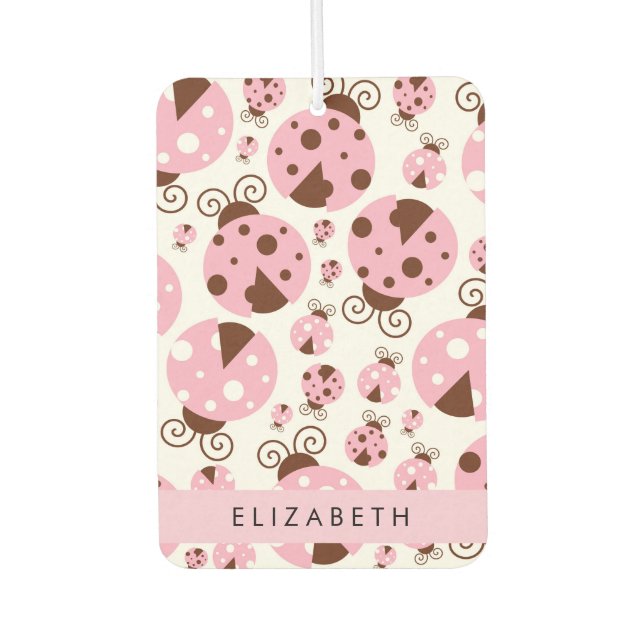 Pattern Of Ladybugs, Pink Ladybugs, Your Name Car Air Freshener (Front)