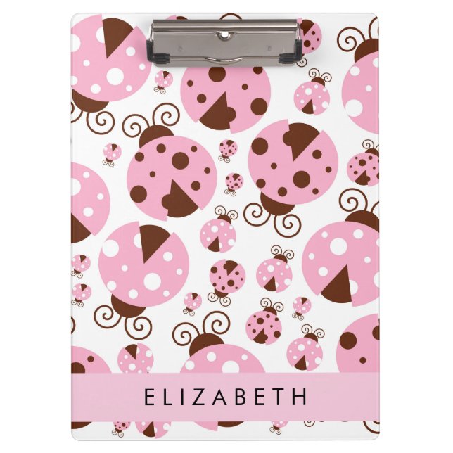 Pattern Of Ladybugs, Pink Ladybugs, Your Name Clipboard (Front)