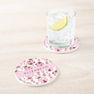Pattern Of Ladybugs, Pink Ladybugs, Your Name Coaster