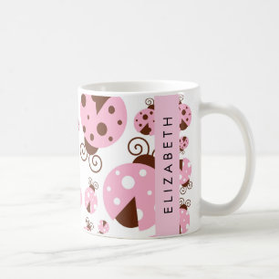 Pattern Of Ladybugs, Pink Ladybugs, Your Name Coffee Mug