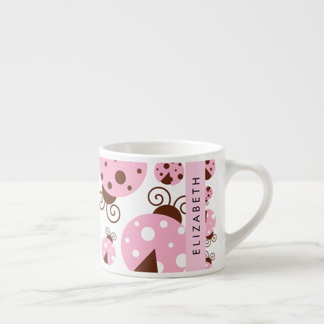 Pattern Of Ladybugs, Pink Ladybugs, Your Name Espresso Cup (Right)