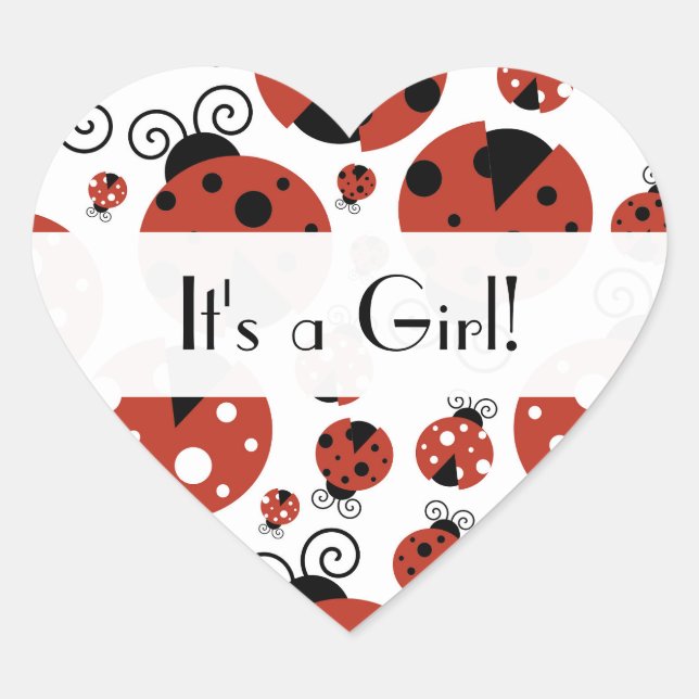 Pattern Of Ladybugs, Red Ladybugs, Baby Shower Heart Sticker (Front)