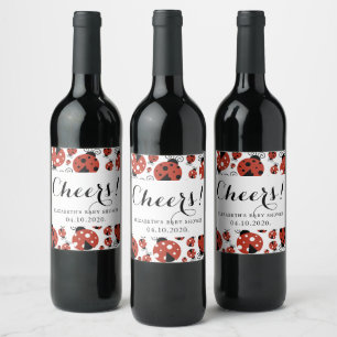 Pattern Of Ladybugs, Red Ladybugs, Baby Shower Wine Label