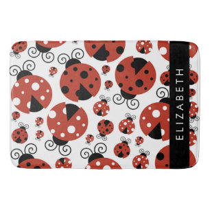 Pattern Of Ladybugs, Red Ladybugs, Your Name Bath Mat