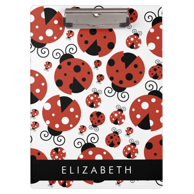 Pattern Of Ladybugs, Red Ladybugs, Your Name Clipboard (Front)