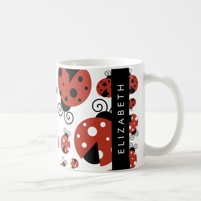 Pattern Of Ladybugs, Red Ladybugs, Your Name Coffee Mug (Right)
