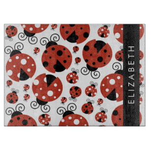 Pattern Of Ladybugs, Red Ladybugs, Your Name Cutting Board